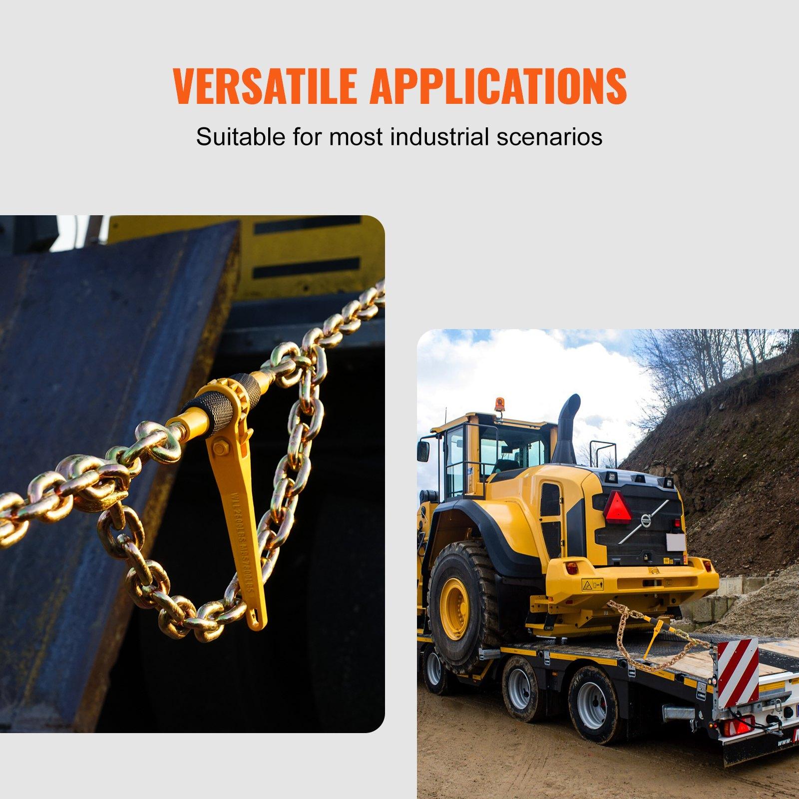 VEVOR Ratchet Chain Binders, 1/4"-5/16", 2600 lbs Safe Working Load, 2 Pack Load Binder with 2 Grab Hooks, Tie Downs for Transport Chain, Heavy Duty Tow Chain Ratchet Binders for Flatbed Truck Trailer VEVOR Ratchet Chain Binders, 1/4"-5/16", 2600 lbs Safe Working Load, 2 Pack Load Binder with 2 Grab Hooks, Tie Downs for Transport Chain, Heavy Duty Tow Chain Ratchet Binders for Flatbed Truck Trailer