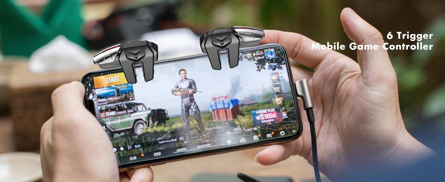 Mobile Phone Controller for Android & iPhone, 6 Trigger Game Controller Compatible with PUBG Mobile/Knives Out/Call of Duty Mobile, Phone Triggers for Gaming with Sensitive Shoot and Aim