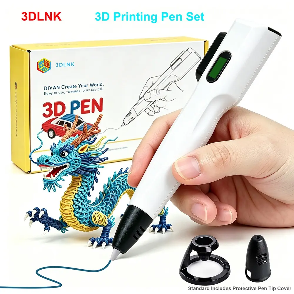 3D Printer Pen Set with 2m 20 Colors Filament, Anti-Clog Design, LCD Display, Compatible with Abs/pla, Ideal for DIY Crafts and Gifts