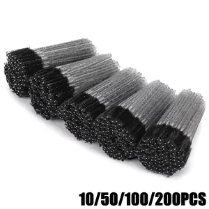 200/100/50/10PCS Eyelash Brushes, Mascara Wands With Container Storage, Bendable Disposable Eyebrow Spoolies, Lash Brush For Lash Extensions, Eyebrow Spoolie, Castor Oil Brushes, Beauty Cosmetic Makeup Brushes, Eyelash Extension Tools Set (Crystal Black)