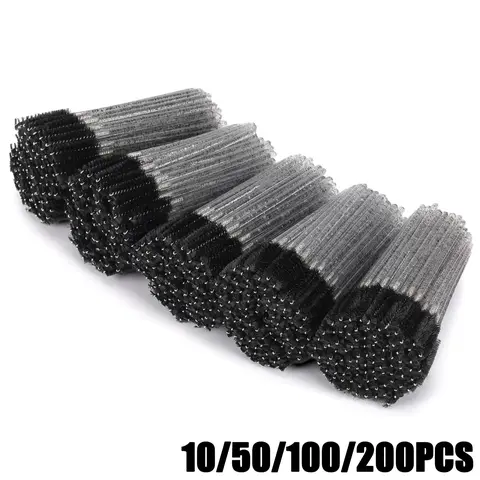 200/100/50/10PCS Eyelash Brushes, Mascara Wands With Container Storage, Bendable Disposable Eyebrow Spoolies, Lash Brush For Lash Extensions, Eyebrow Spoolie, Castor Oil Brushes, Beauty Cosmetic Makeup Brushes, Eyelash Extension Tools Set (Crystal Black)