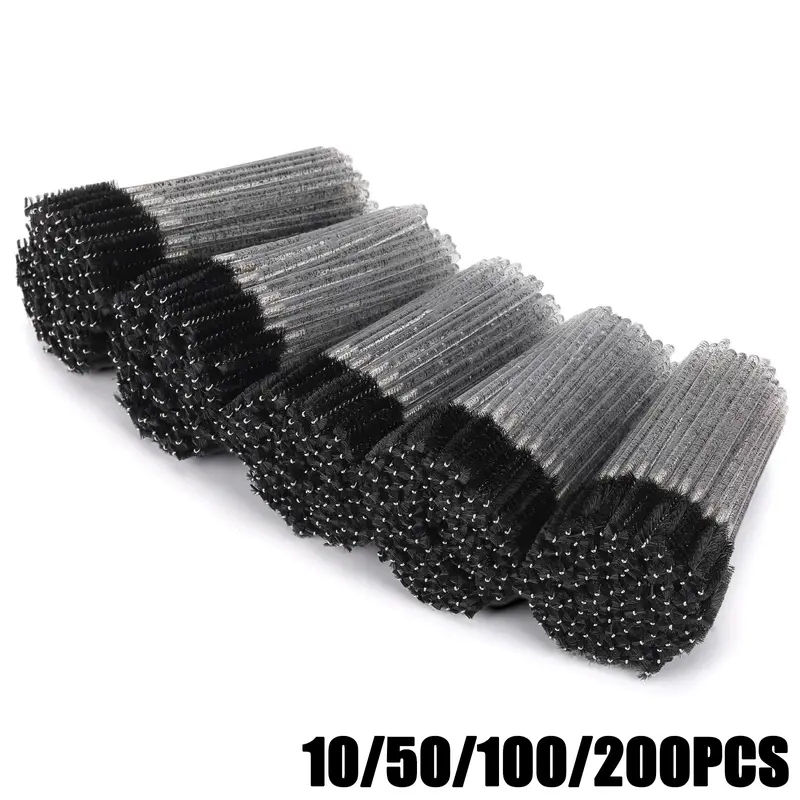 200/100/50/10PCS Eyelash Brushes, Mascara Wands With Container Storage, Bendable Disposable Eyebrow Spoolies, Lash Brush For Lash Extensions, Eyebrow Spoolie, Castor Oil Brushes, Beauty Cosmetic Makeup Brushes, Eyelash Extension Tools Set (Crystal Black)