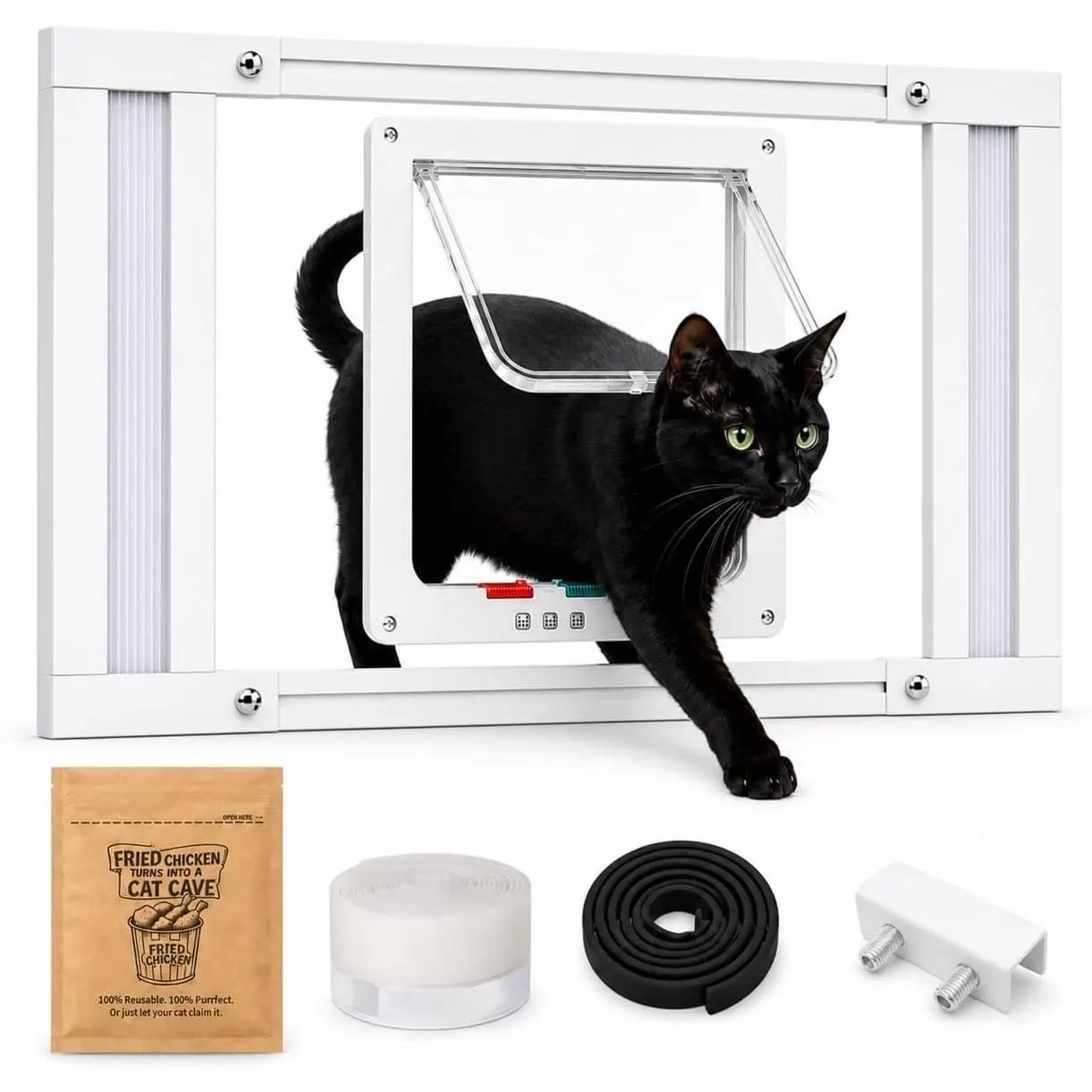 Cat Door Insert for Vertical Sash Windows, 23.5-37.5 in