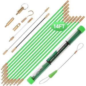 14FT Fiberglass Running Electrical Wire Cable Glow Rods Wire Pulling, Fish Rods Electrical Kit with 8 Different Attachments and Fish Tape Wire Puller Kit1