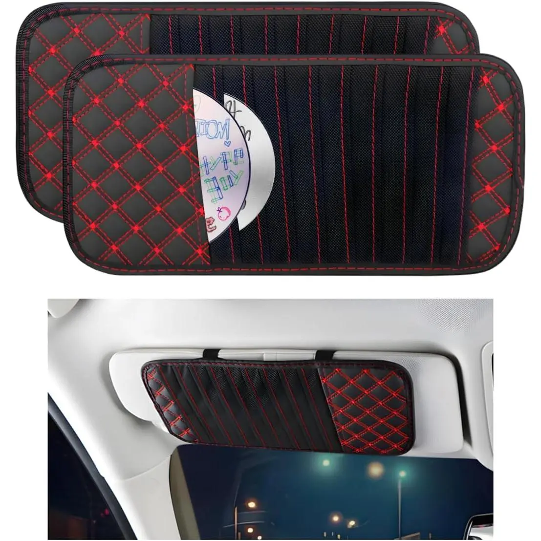 2 count  Visor CD Holder, Large Capacity  Visor Organizer with 10 DVD Storage Sleeves, CD or DVD Visor Holder Organizer Cases for   SUV,  Accessories (Red)