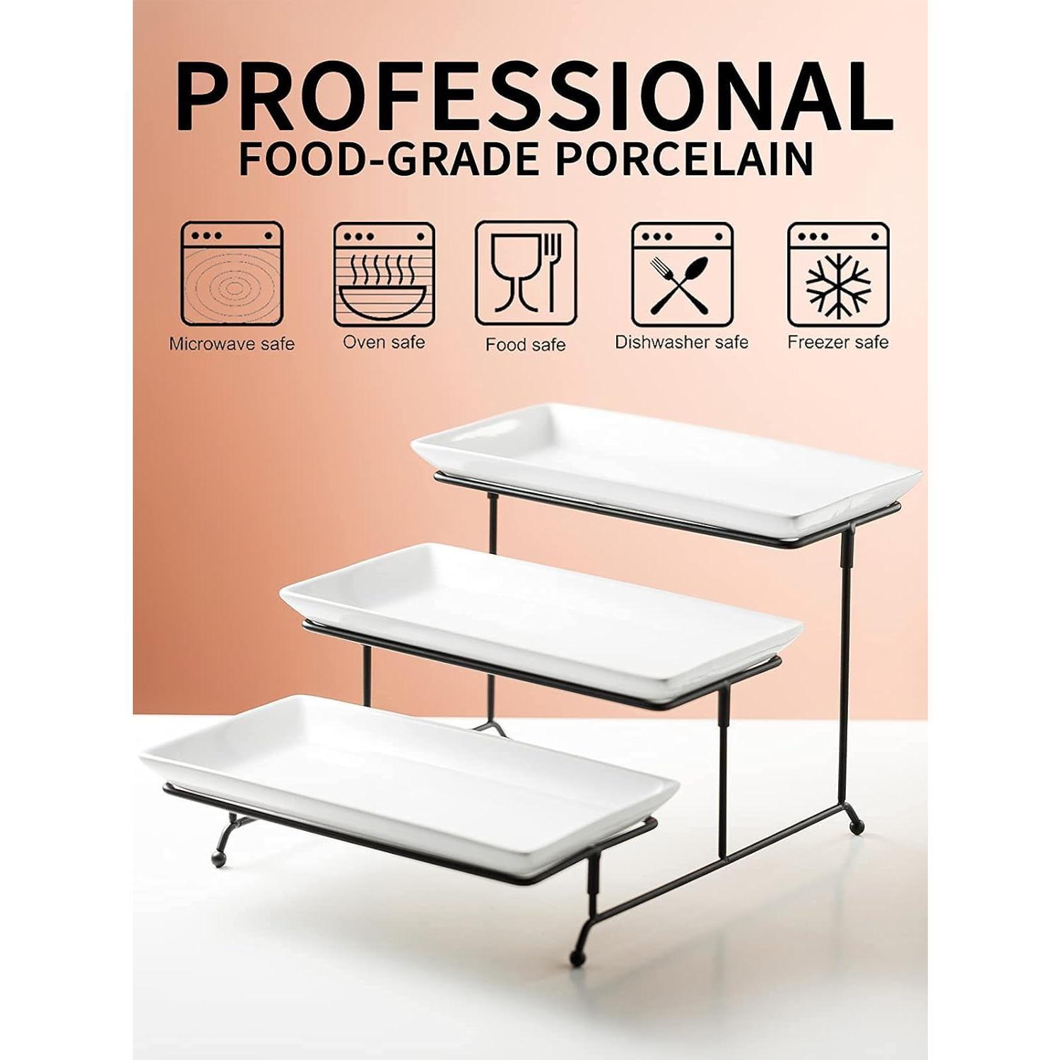 3 Tier Serving Trays Stand Porcelain Serving Platters 12 Inch White Serving Plates Dinner Platters for Appetizer Snack Fruit Cup Cake Server Tray Display Serving Dishes for Entertaining
