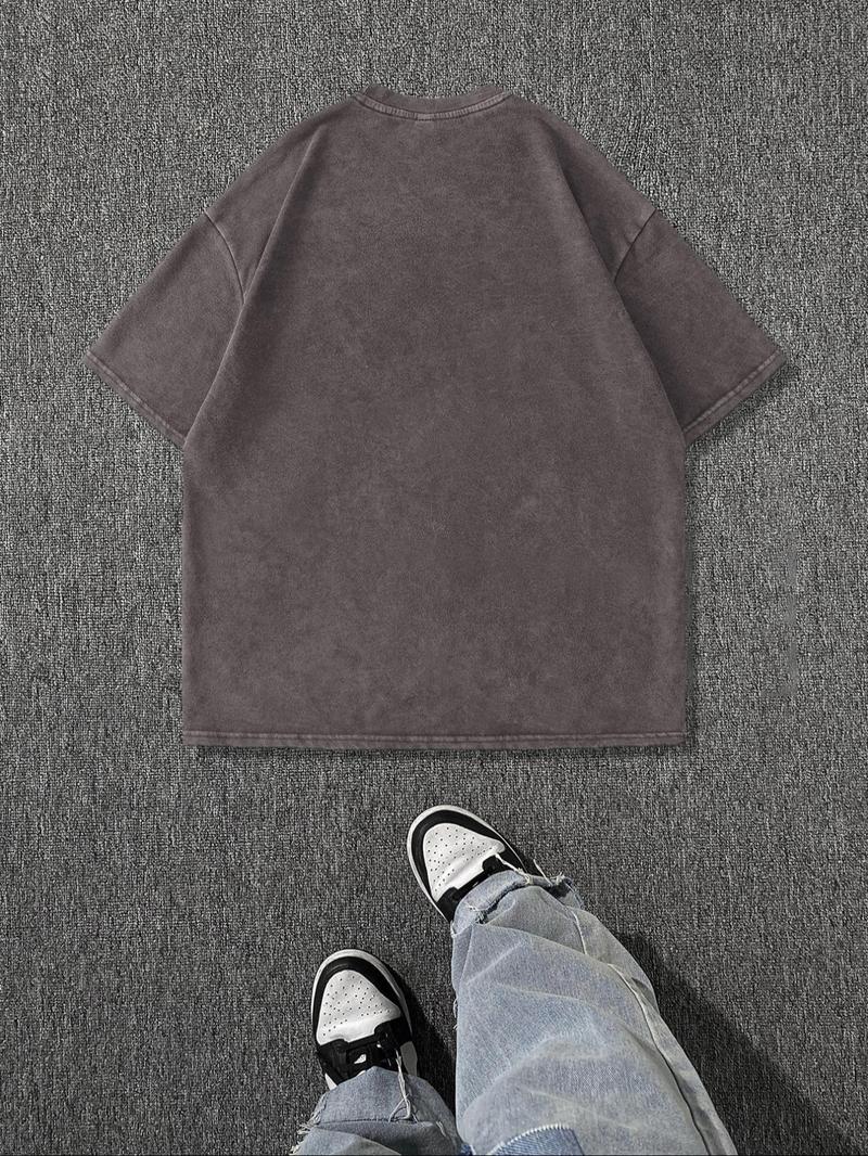 Men's Cartoon Astronaut & Letter Print Short Sleeve T-Shirt, Regular Fit Casual Retro Round Neck Tee for Summer, Men's Top for Daily Wear, Cotton