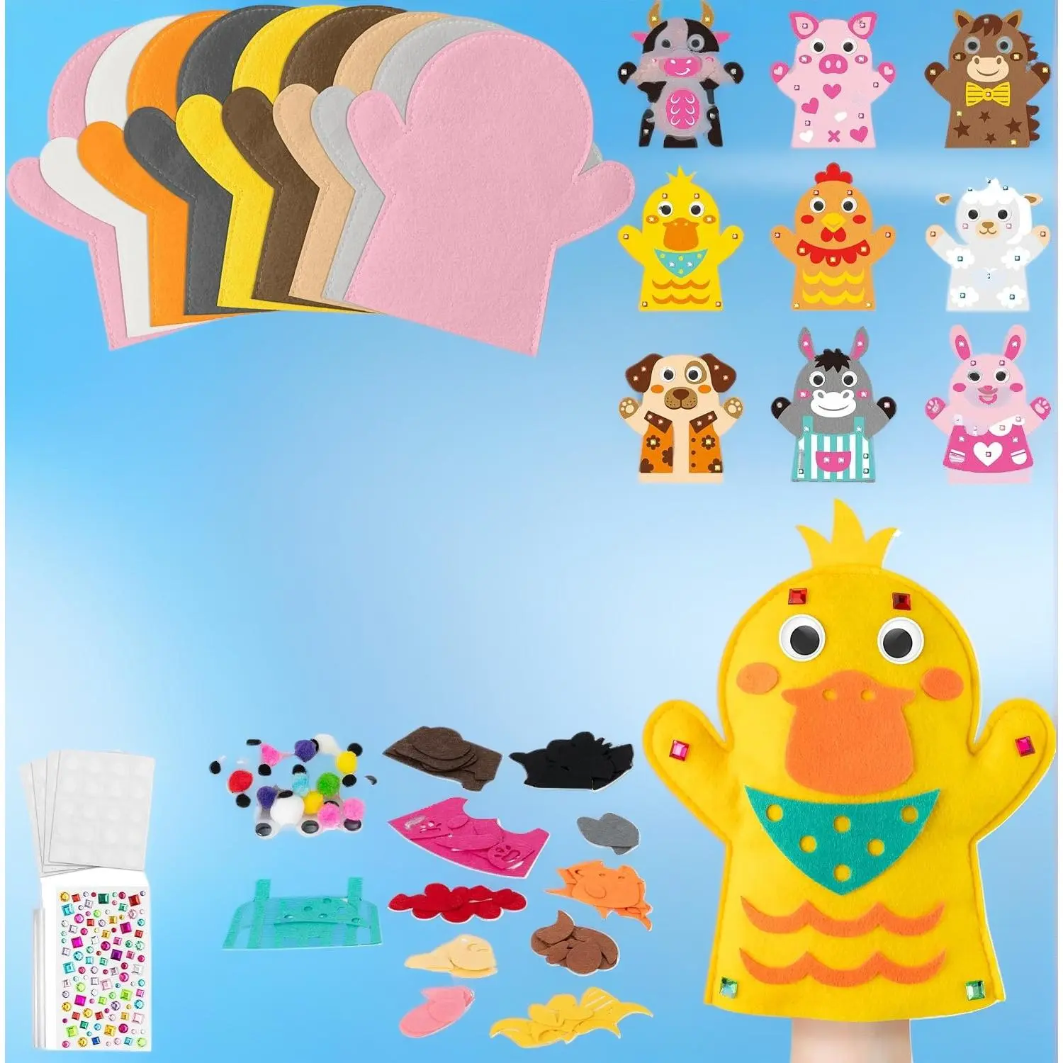Unisex Farm Animal Felt Fabric Hand Puppet Making Kit - DIY Craft Toys for Kids, Pretend Storytelling Play Set