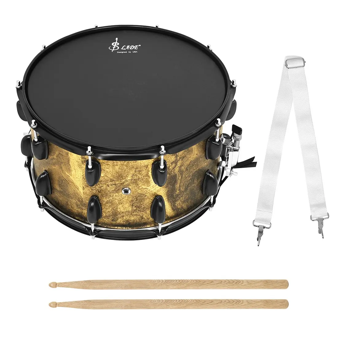 Slade High-End 14x8 Inch Solid Wood Snare Drum, Clear Sound, Stable Tuning, Ideal for Students, Bands, Stage Performances, Daily Practice