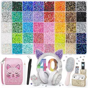DOMIRE 40 Color with 40000Pcs Jelly Rhinestones synthetic beads With Kit for Bedazzling 3mm Multicolor synthetic beads Resin Flatback beads for Art Bedazzler Kit for Crafting Book Shoes Nail Art Glitter Decorative Nails Glam Pack Glitter dad gifts daug