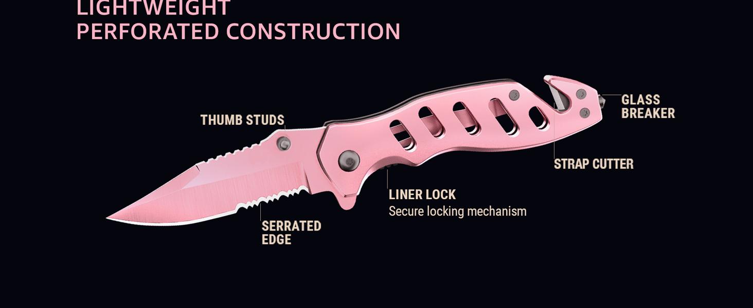 Pink Pocket Knife for Women - Legal Small Knife - 2.68 Inch Serrated Blade - Womens Knife for Self Defense - Cute Girl Survival Tool Pocket & Folding Knives - Mothers Day Gift Idea - 6655 P