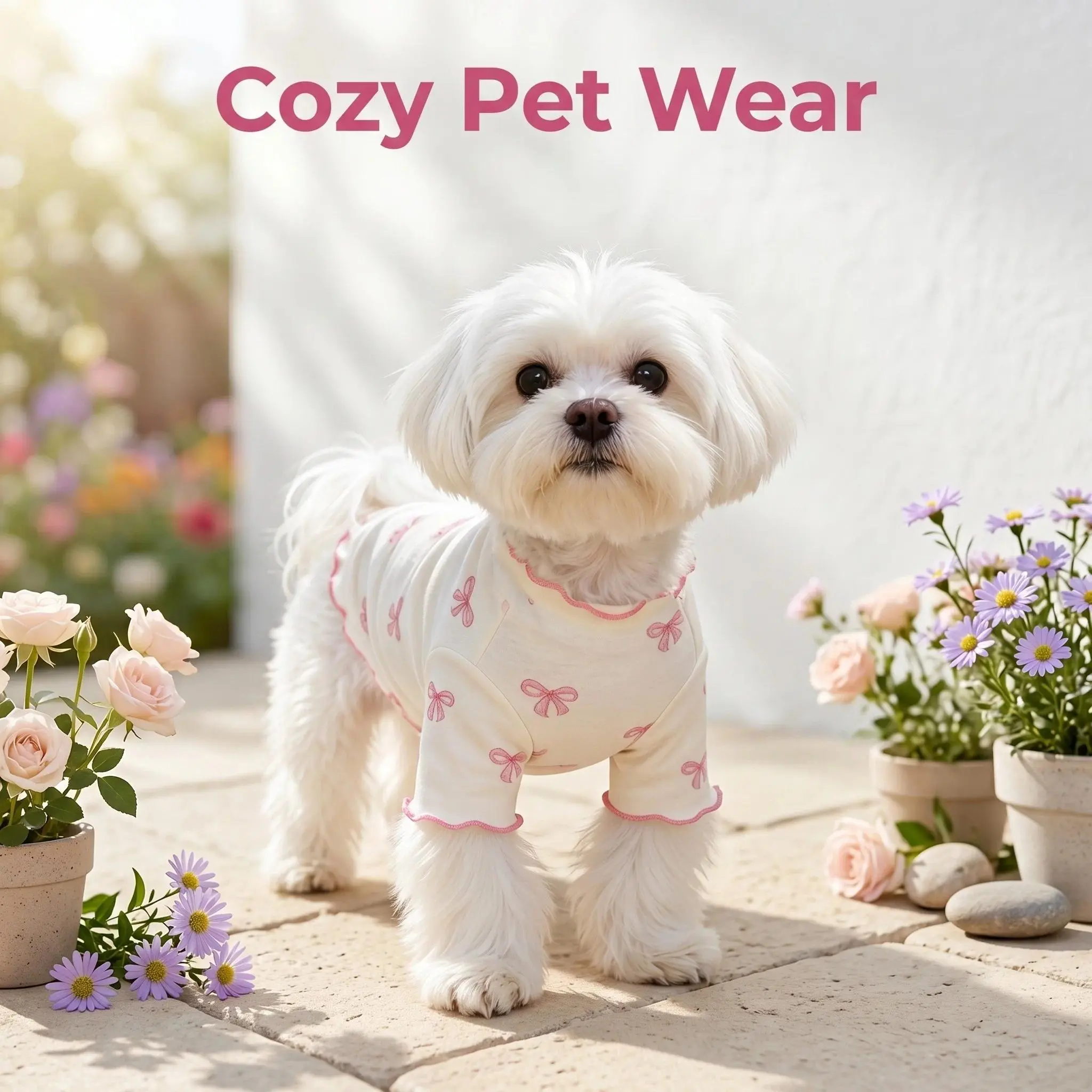 1pc Pet Dog-Cat Knit Sweater, 1-Piece Allover Print Design with Pink Bow Tie, Breathable Fabric Pet Clothing