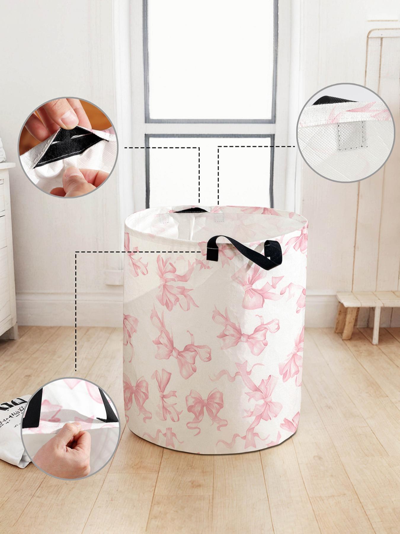 1 laundry basket, laundry basket with handle and printed bow pattern, household foldable laundry basket made of wear-resistant material, large capacity laundry basket, toy storage box