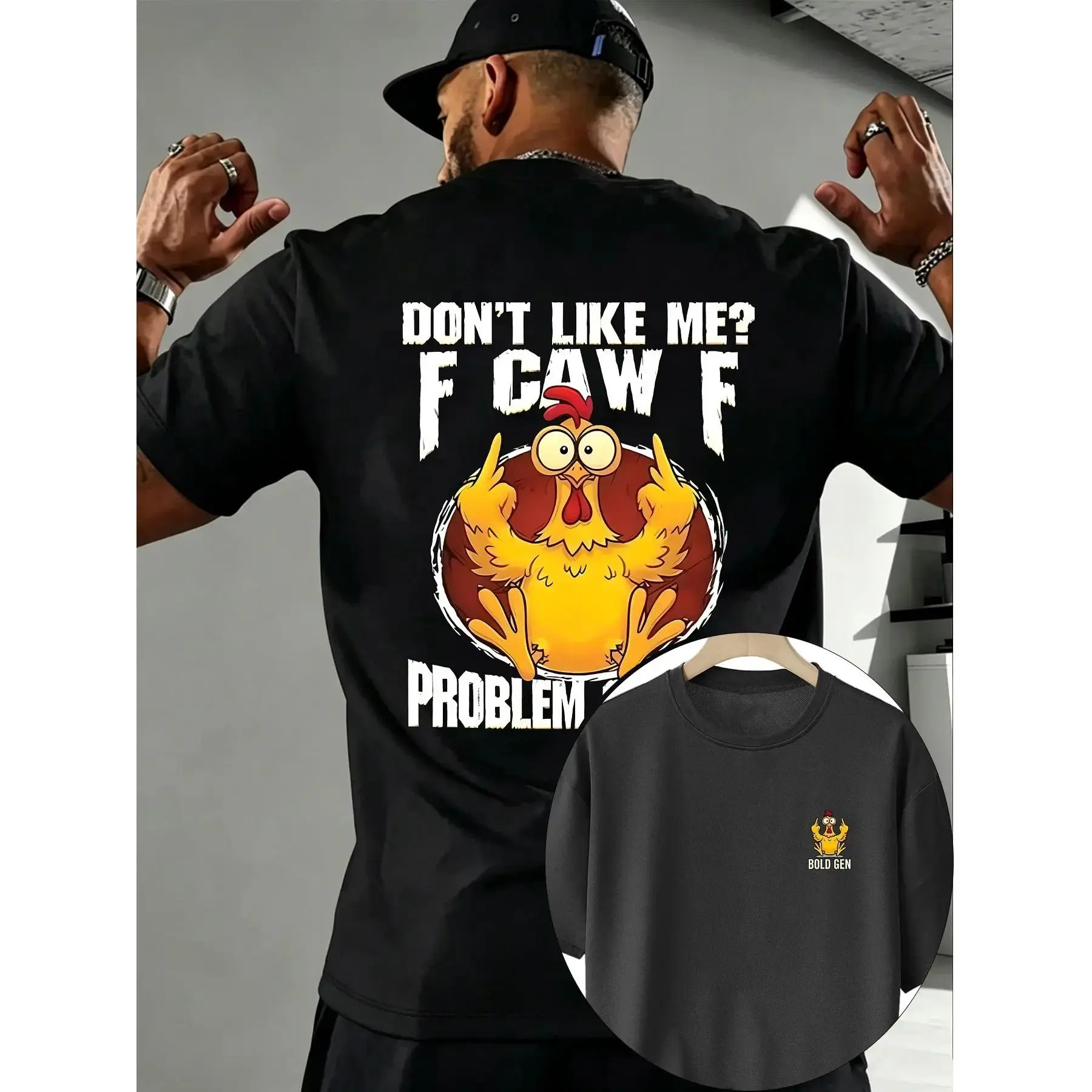 Men's Cartoon Turkey Print T-Shirt, Casual Short Sleeve Round Neck, Knit Fabric, Comfortable for Leisure and Home Wear