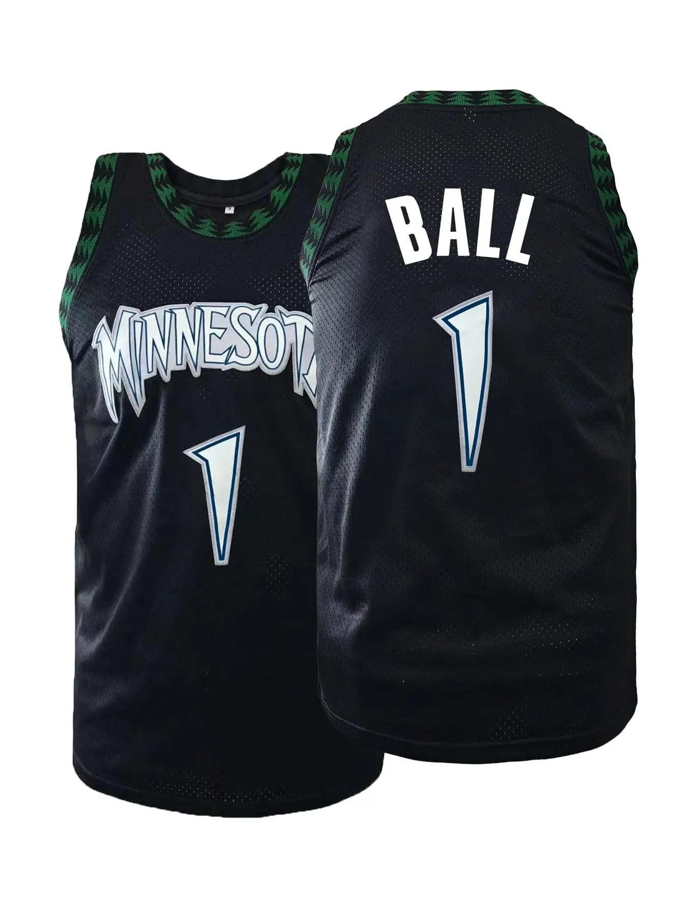 Men's Classic Minnesota Basketball Jersey Number 1 Ball, Black Retro Mesh Athletic Tank Top for Men Women, Breathable Sleeveless Shirt for Basketball Training & Daily Wear