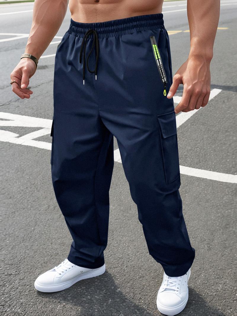 Men's Solid Color Cargo Joggers Pants, Casual Sporty Comfy Trousers for Spring & Fall, Pants for Men, Men's Bottoms for Outdoor Wear, Streetwear Joggers, Casual Sports Trousers, Casual Athletic Joggers, Activewear, Casual Athletic Jogging