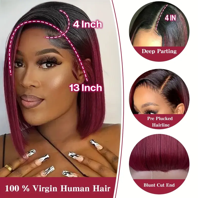 2025 NEW Wholesale Ombre 1B/99J Burgundy Bob Wig Human Hair 