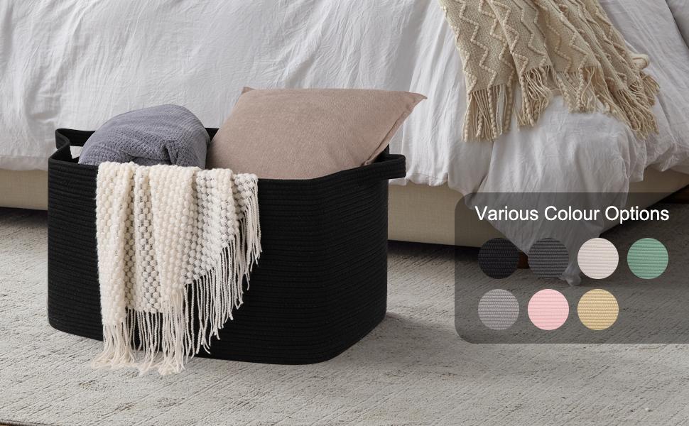 95L Extra Large Blanket Basket, 24" x 16.9" x 14.2" Woven Storage Basket for Living Room, Rectangle Nursery Blanket Storage for Toys, Towels, Dirty Clothes (Black)