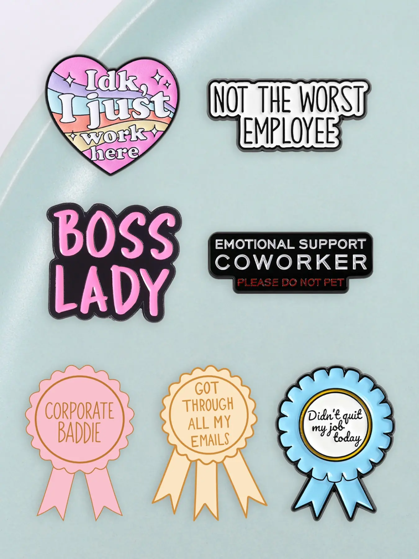 7pcs Funny Office Meme Enamel Pin Set, Work Humor Brooch, Sarcastic Workplace Lapel Badge, Gift for Coworkers, Fun Office Accessories, Brooch Pins