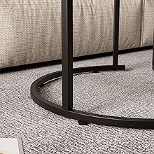 Round Nesting Coffee Table Side Table Set of 2 End Tables for Living Room Bedroom Balcony, White Faux Marble Wooden Table Accent Coffee Table with Black Steel Frame