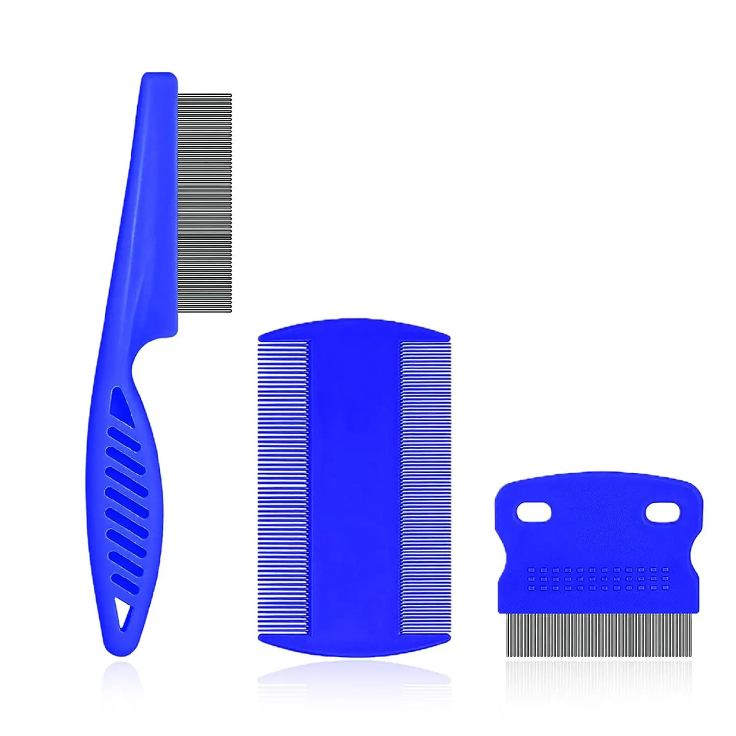 Multipurpose Fine Tooth Grooming Comb - 3 Packs, for Dogs, Cats, Puppies, Kittens, Removes Fleas, Ticks, Lice, Dandruff, and Hair Lice (Blue)