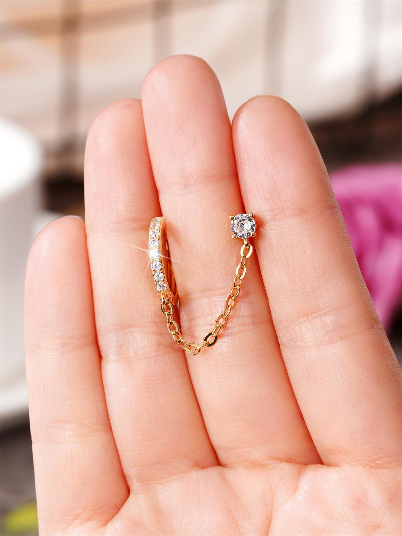 1pc Elegant Rhinestone Zirconite Decorated Hoop Dangle Earrings, High Quality Earrings, Trendy Chain Design Stud Earrings, Fashionable Jewelry for Women for Anniversary, Engagement, Wedding