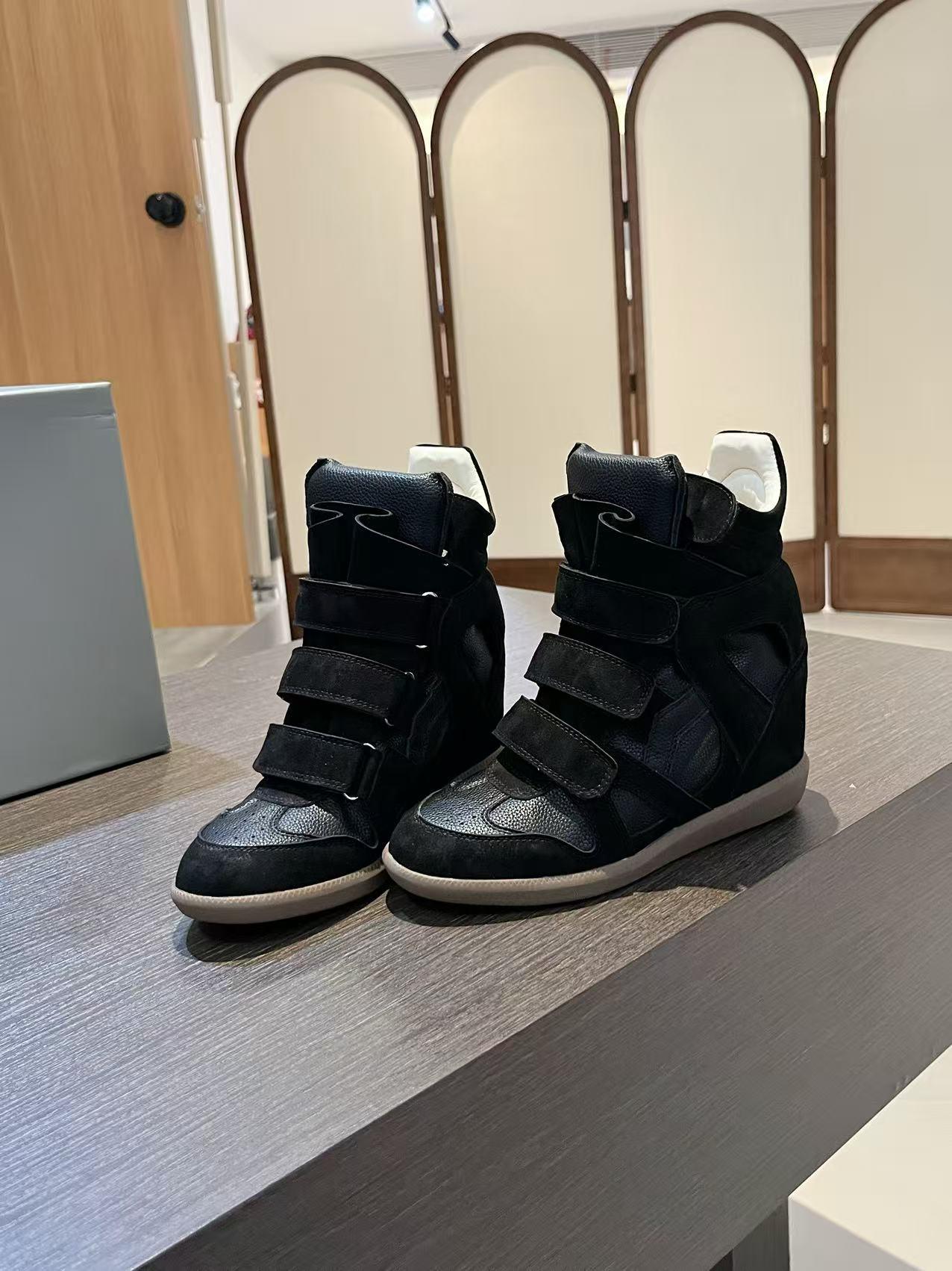 Velcro invisible inner heightening women's shoes 8CM slope heel color matching sports and leisure shoes high top shoes