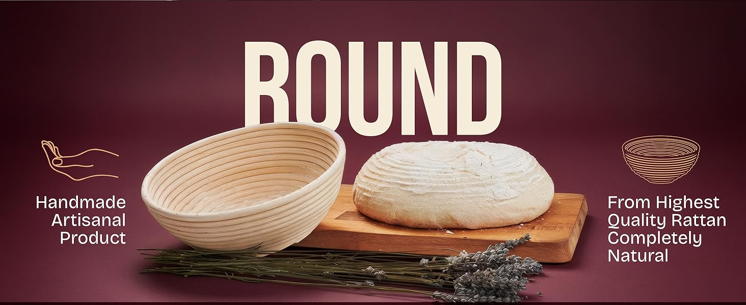 Superbaking Banneton Bread Proofing Basket, Sourdough Bread Baking Supplies, Round 9 Inch Sourdough Starter Kit, Proofing Basket for Baking, Bread Making Supplies Tools, Banneton Basket Gift Set