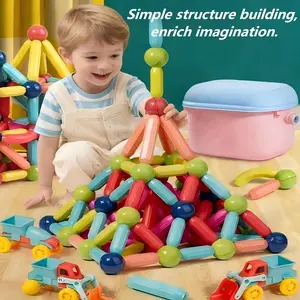 Magnetic Balls and Sticks Building Set, Flexible Curved Rods 3D Magnetic Blocks, 100+PCS Creative Construction Toys with Storage Box, STEM Educational Toys for Kids Toddlers, Montessori Sensory Gift for Boys Girls