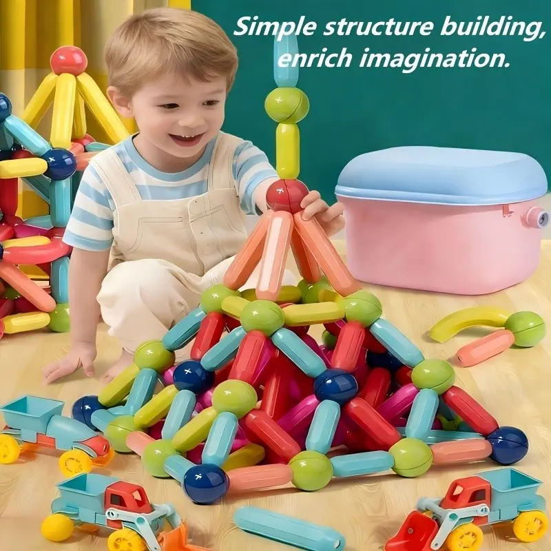 Magnetic Balls and Sticks Building Set, Flexible Curved Rods 3D Magnetic Blocks, 100+PCS Creative Construction Toys with Storage Box, STEM Educational Toys for Kids Toddlers, Montessori Sensory Gift for Boys Girls