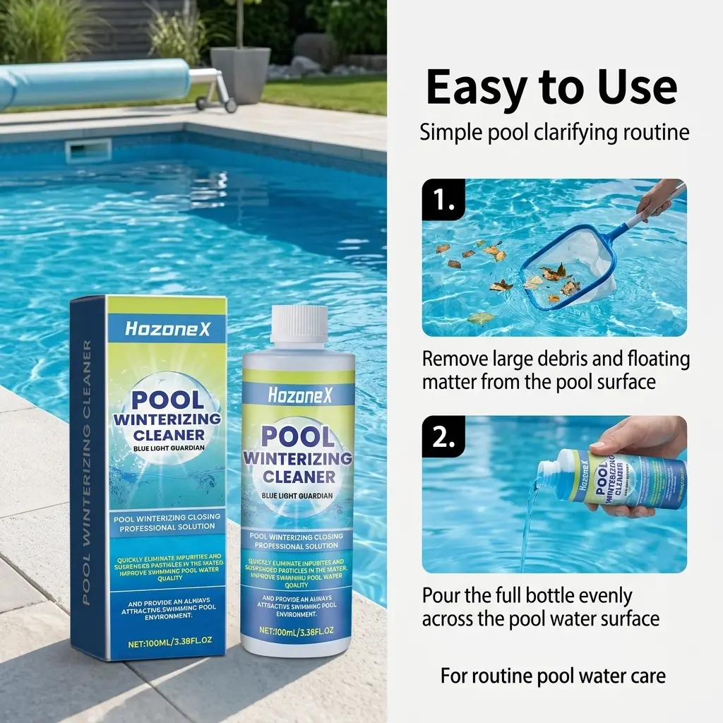 Pool Water Clarifier with EDTA Disodium - Cloud Removal Solution for Cloudy Water, Outdoor Pools & Spas, Full Bottle for Daily Care, Residue Buildup Fix, Waterline Maintenance