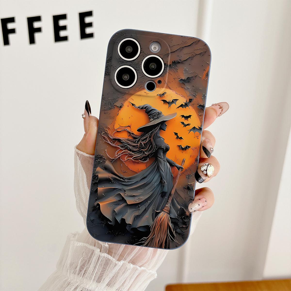 Halloween Witch Ghost Bat Pattern Mobile Phone Case , Soft Silicone , Fully Protected and Shockproof For iPhone 17 16 15 Pro Max 14 13 12 11 Plus 17e Cover