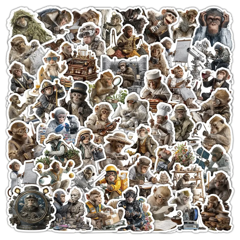 50pcs Zodiac Monkey Stickers, Creative High-Definition Decorative Stickers, DIY Craft Supplies, Perfect for Gifts and Personalization, Scrapbook Accessories, Decoration Sticker