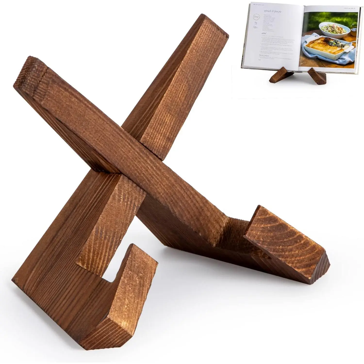 Cookbook Stand, Wooden Recipe Book Holder, Cook Book Stand for Kitchen Counter, Multifunctional Display, Kitchen Counter Decor - Brown | Cook Book Stand for Kitchen Counter, Multifunctional Display Stand, Kitchen Counter Decor - Brown