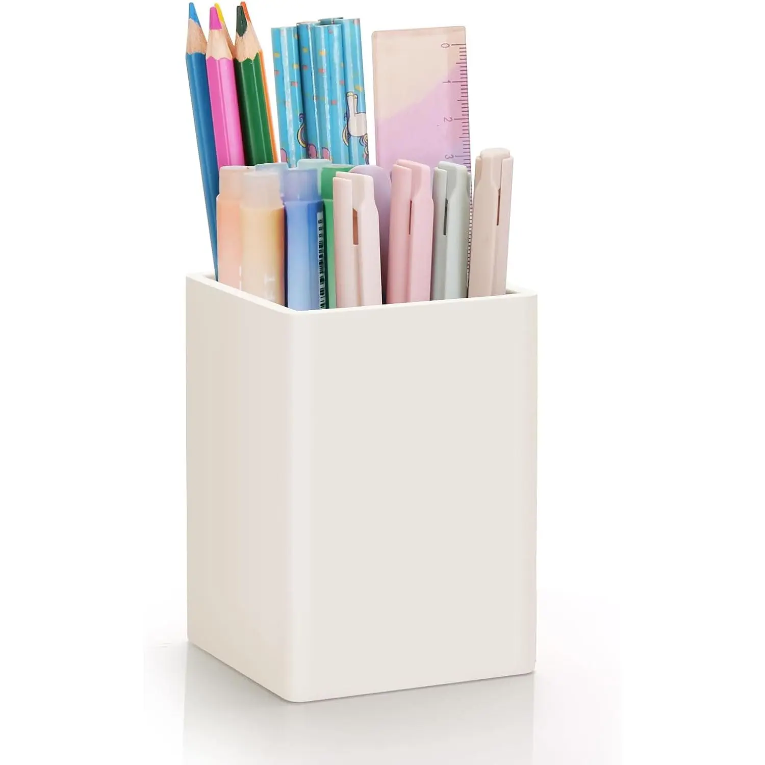 Pen Holder for Desk,Nordic Elegance Square  Pencil Holder Soft Minimalist Desk Pen Cup Stand  Multifunctional Office Supplies for , and School(Beige)