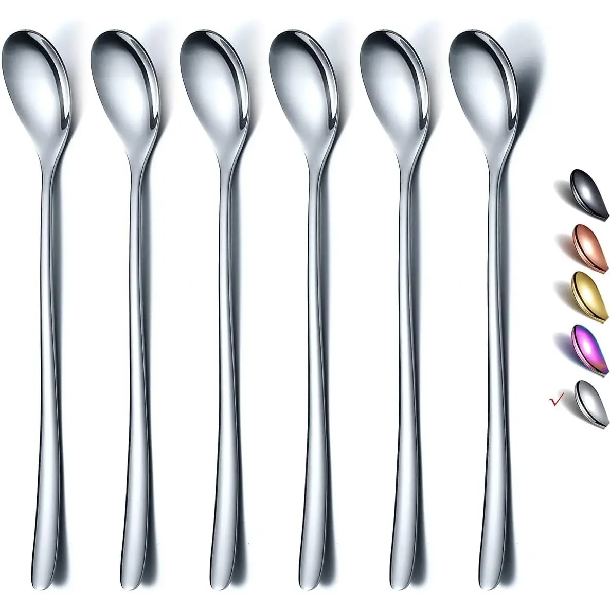 Stainless Steel Coffee Stirrer Set, Long Handle, Ice  & Cream Spoons,  Stirrer - Set of 6 ()