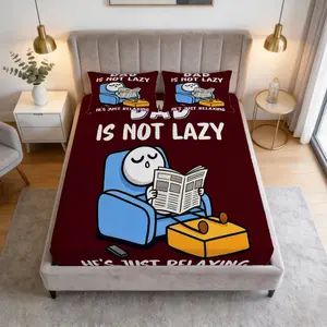 3-Piece Fun Dad Is Not Sleeping, He's Just Relaxing His Eyes Patterned Bed Sheet, Including 1 Bed Sheet And 2 Pillowcases (Excluding Pillow Core), Comfortable Bedding, Non Slip Suitable For Bedrooms, Suitable For Gifts And Decorations For Fathers