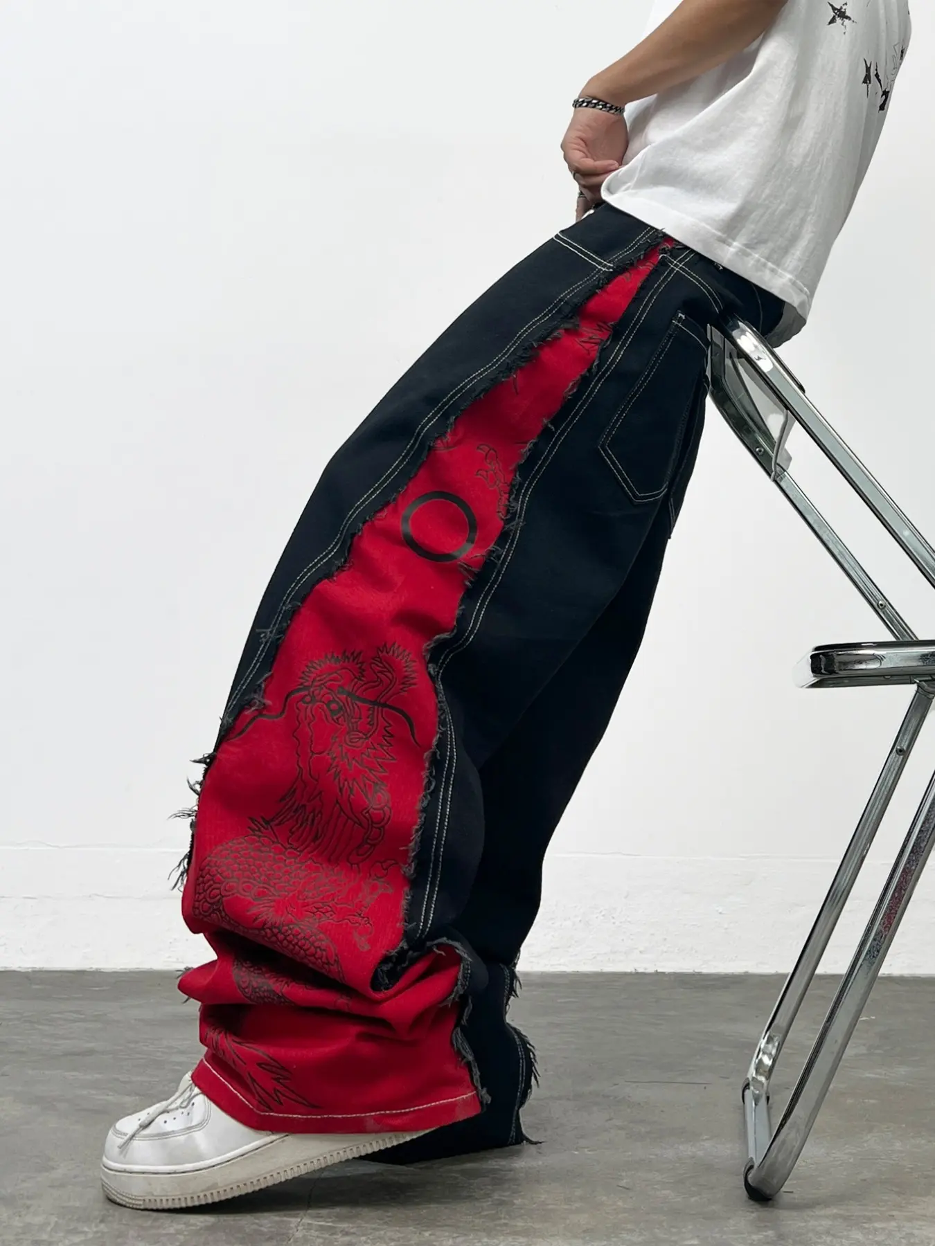Men's Hip-Hop Streetwear Street Art Print Jeans, Y2K American Retro Vintage Casual Pants, Wide Leg Long Pants, All Seasons Fashion, Loose-Fit, Patchwork