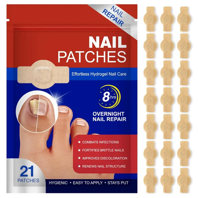 Extra Strength Hydrogel Nail Patches (21 PCS) - 8-Hour Overnight Care, Instant Nail Repair, Damaged Toenail Fix, Universal Aid for Men and Women, Nail Aid