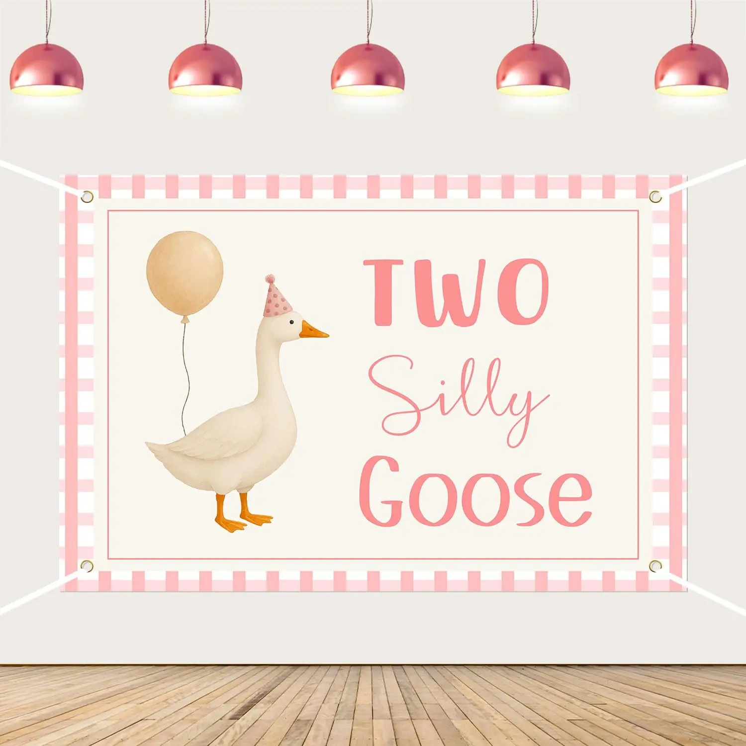 1Set Two Silly Goose Backdrop Goose 2anniversary Birthday Decorations Pink Silly Goose Photography Background for Girls Farm Animal Theme Second Birthday Party Decor Supplies 53ft