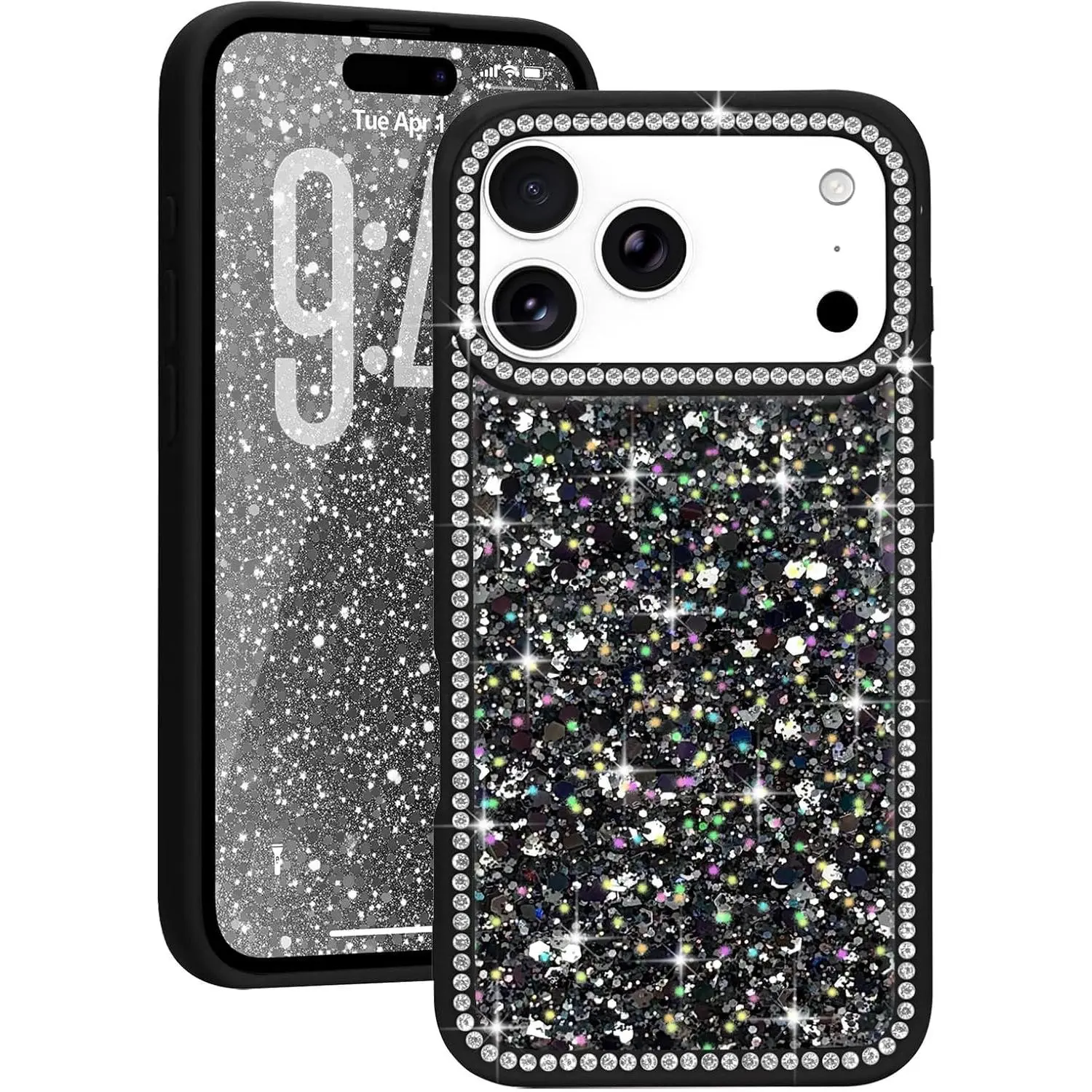 Women's Sequined Glitter Bling Phone Case Accessories for iPhone 17 Pro Max/16/15/14/13/12/11 Pro Max, Full Coverage Crystal Rhinestone Design, Slim Soft Shockproof Protective Cover