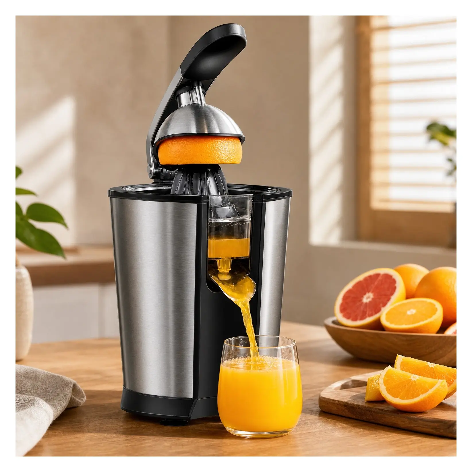 Electric Citrus Juicer Squeezer with 2 Cones and Soft Grip Handle for Effortless Juicing, Stainless Steel Quiet Orange Juice Extractor Machine for Lime Grapefruit LemonGift
