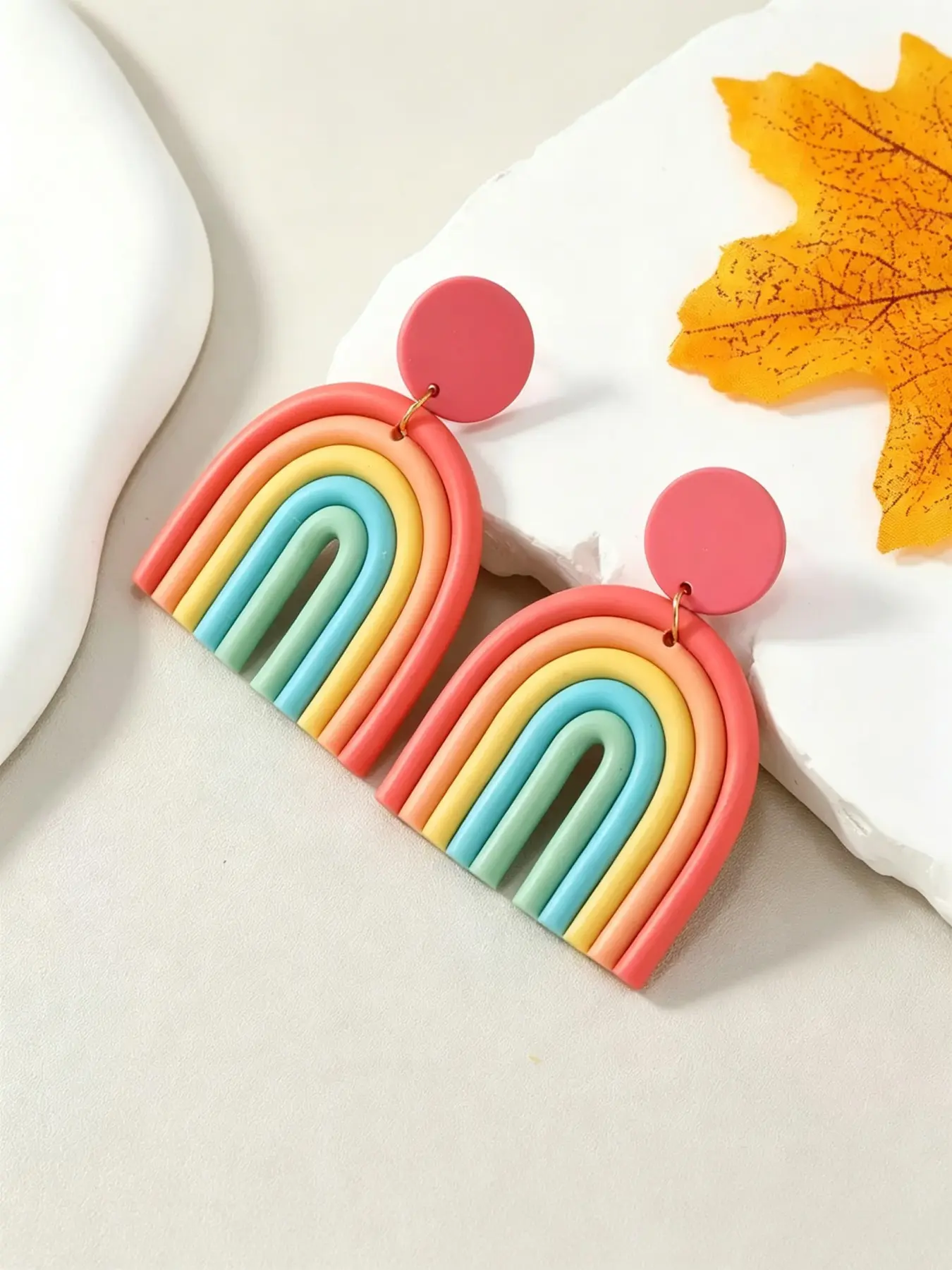 Bohemian-colored polymer clay ring earrings, candy-style rainbow pendant earrings, Summer Jewelry, ideal gifts suitable for all occasions