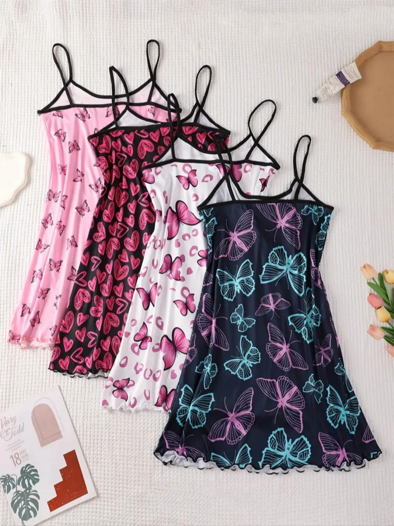 Women's All Over Print Cami Nightdress, Casual Soft Comfortable Spaghetti Strap Nightgown for All Seasons, Lady's Sleepwear for Indoor Wear, Breathable Sleep Dress Women's All Over Print Cami Nightdress, Casual Soft Comfortable Spaghetti Strap Nightgown for All Seasons, Lady's Sleepwear for Indoor Wear, Breathable Sleep Dress