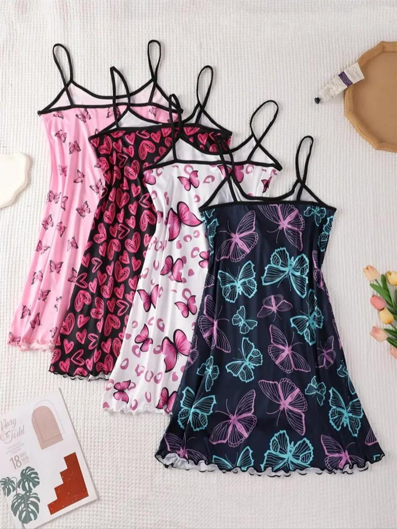 Women's All Over Print Sleeveless Cami Nightdress, Casual Soft Comfortable Spaghetti Strap Nightgown for All Seasons, Lady's Sleepwear for Indoor Wear, Breathable Sleep Dress