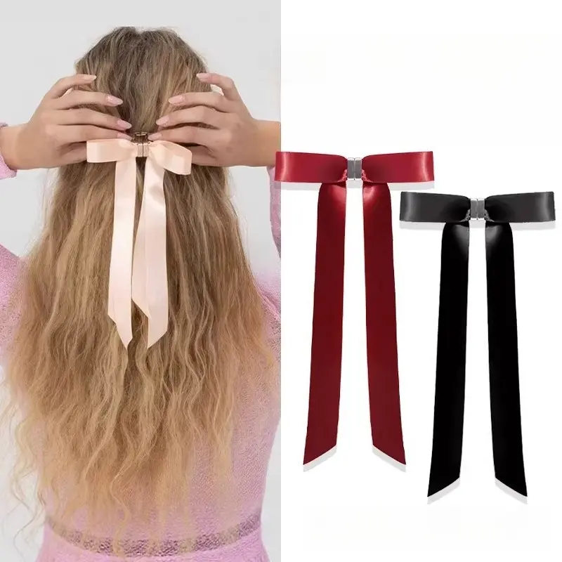 Sports Headbands 3-Pack Magnetic Detachable Satin Long Ribbon Bow Hair Clips - Resin Apricot Metal Snap Non-Slip Claw Clip Set, Coquette Balletcore Party Styling Accessories, Cute, Thick, Fine, Curly, Or Straight, Magnetic Snap Closure, Coquetteaesthetic,
