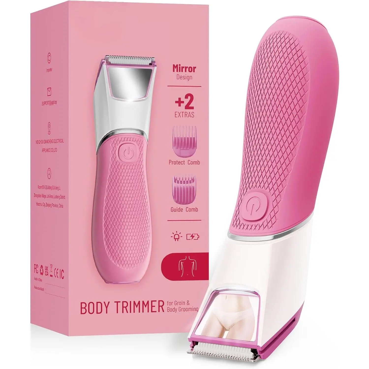 Rechargeable Bikini Trimmer for Women - Electric Shaver with Ceramic Blade, 90-Min Runtime, IPX7 Waterproof Wet/Dry Use, LED Mirror & Travel Lock, RoseGift