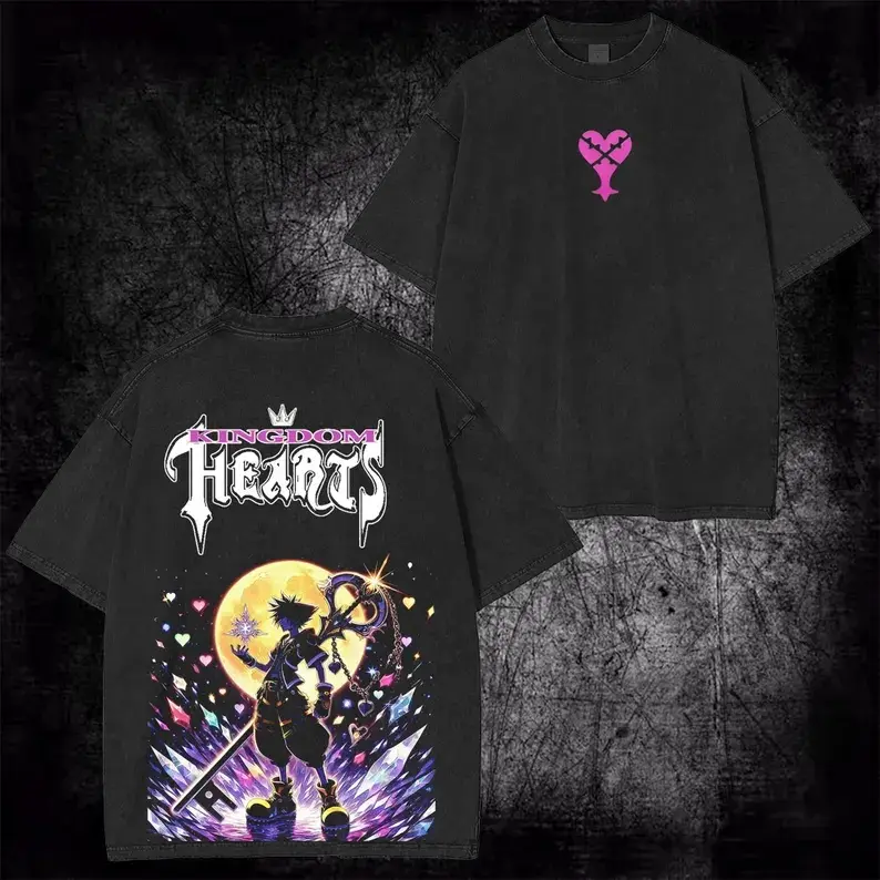 Wash Kingdom Hearts Graphic T Shirt Unisex Crew Neck Y2K Manga Anime Casual Shortsleeve Top Retro Streetwear Apparel Gift For Video Game Anime Fans