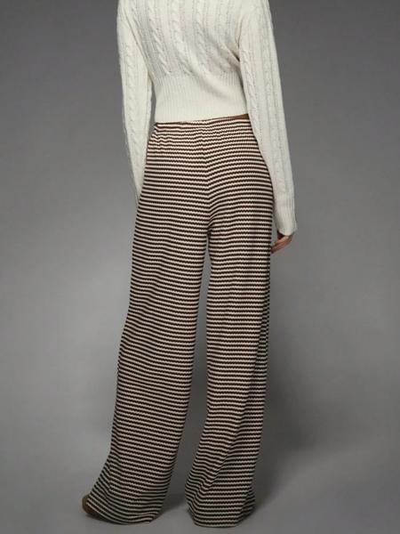 Women's Striped Knit Wide Leg Pants High Waist Palazzo Casual Loose Fit Winter Fall Fashion with Drawstring, Comfortable Ladies Bottoms