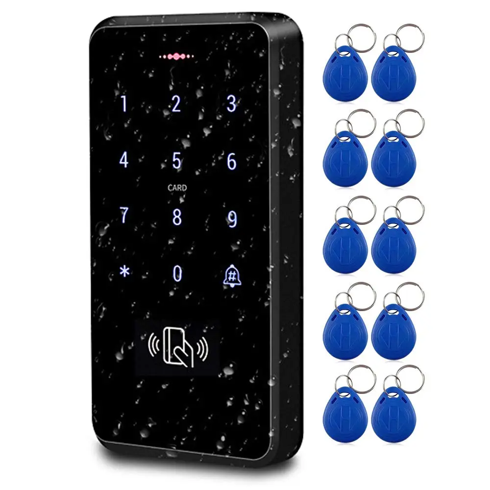 Full  RFID Keypad, 3000 Users Capacity, 125KHz Stand-Alone Access Control  Screen Panel, PIN Code, Wiegand 26, with 10 count RFID Key fob Cards, Can be Installed Outdoor